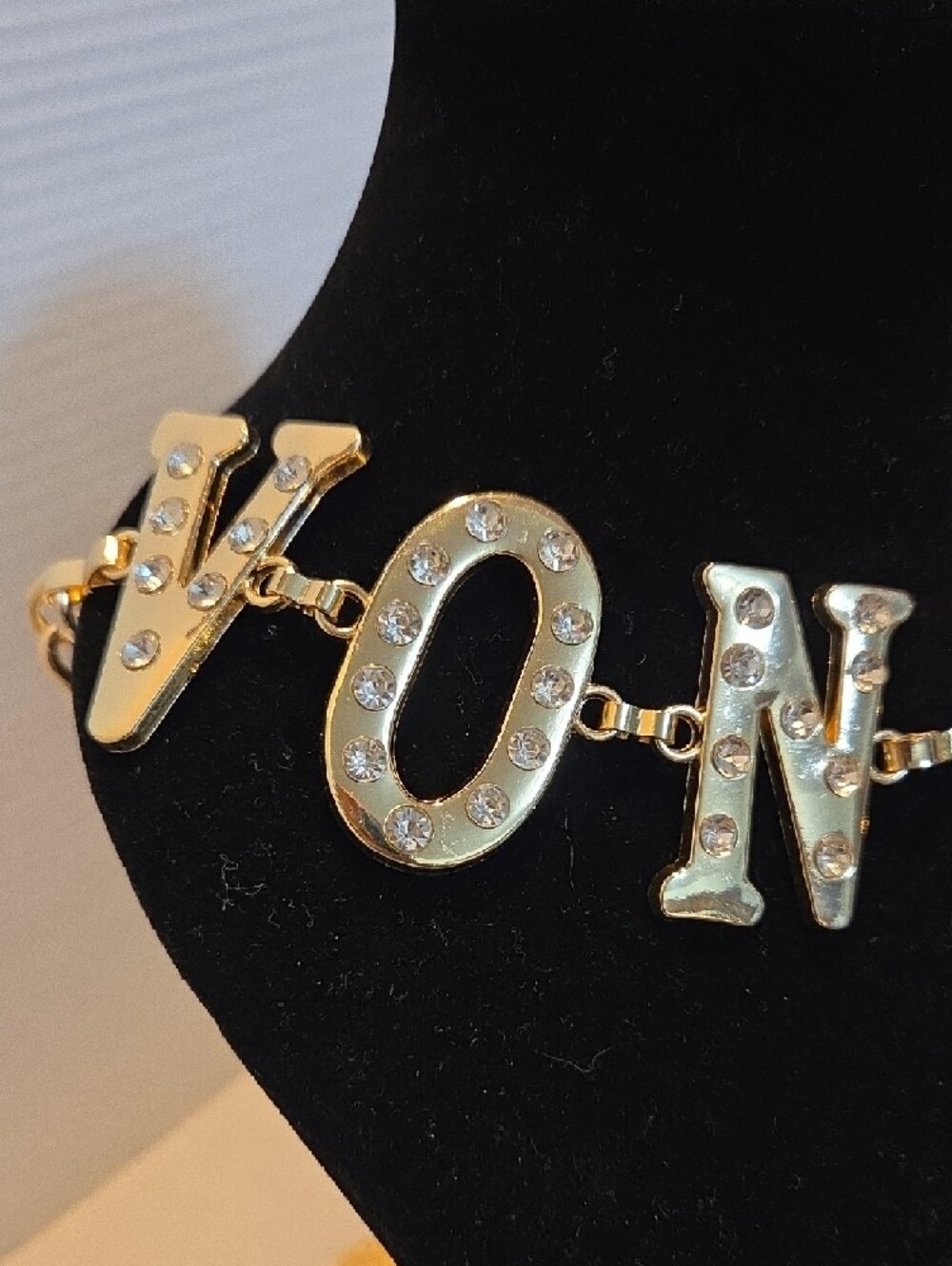 Von Dutch Gold-Tone Crystal Letter Pendant Chain Belt - Picture 5 of 7
